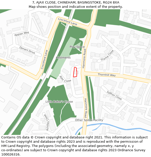 7, AJAX CLOSE, CHINEHAM, BASINGSTOKE, RG24 8XA: Location map and indicative extent of plot