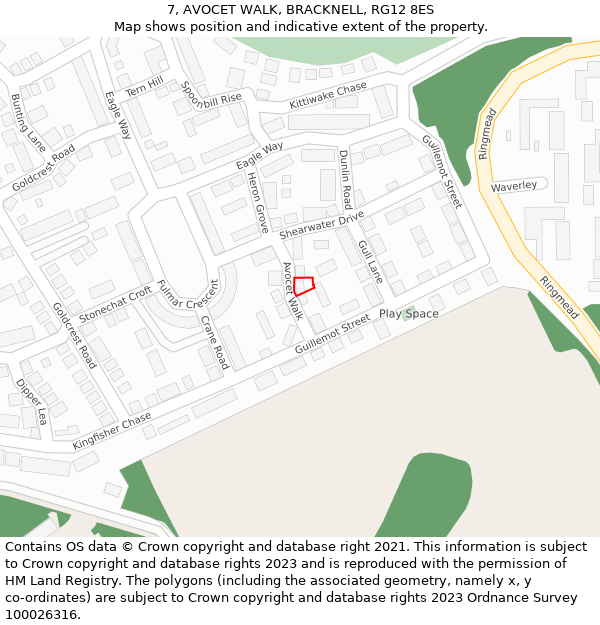 7, AVOCET WALK, BRACKNELL, RG12 8ES: Location map and indicative extent of plot