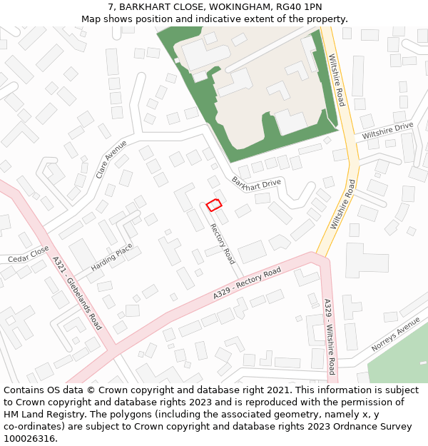 7, BARKHART CLOSE, WOKINGHAM, RG40 1PN: Location map and indicative extent of plot
