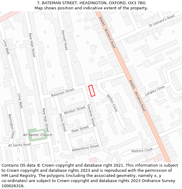 7, BATEMAN STREET, HEADINGTON, OXFORD, OX3 7BG: Location map and indicative extent of plot