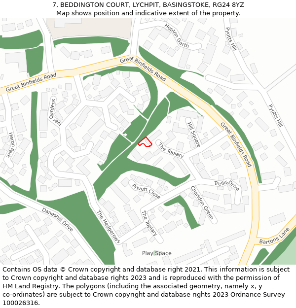 7, BEDDINGTON COURT, LYCHPIT, BASINGSTOKE, RG24 8YZ: Location map and indicative extent of plot