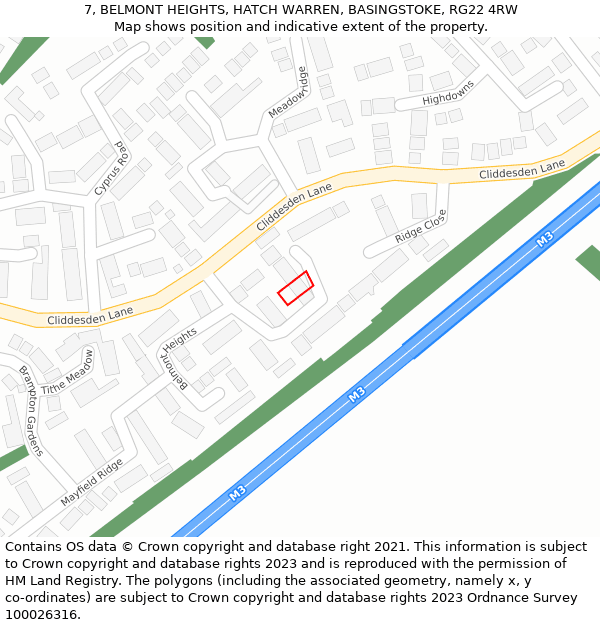 7, BELMONT HEIGHTS, HATCH WARREN, BASINGSTOKE, RG22 4RW: Location map and indicative extent of plot