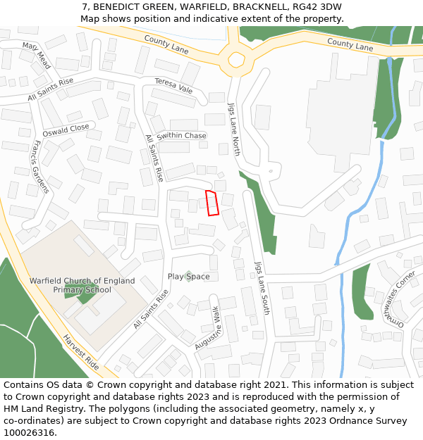 7, BENEDICT GREEN, WARFIELD, BRACKNELL, RG42 3DW: Location map and indicative extent of plot