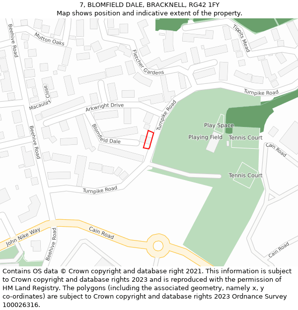 7, BLOMFIELD DALE, BRACKNELL, RG42 1FY: Location map and indicative extent of plot