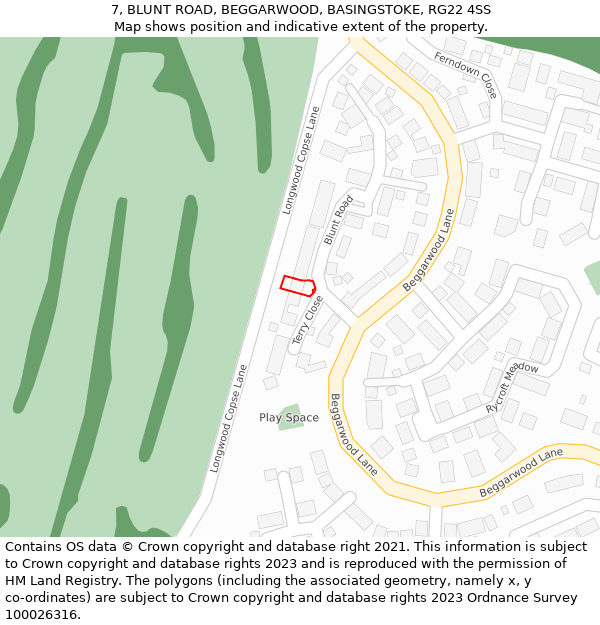 7, BLUNT ROAD, BEGGARWOOD, BASINGSTOKE, RG22 4SS: Location map and indicative extent of plot