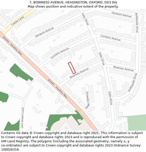 7, BOWNESS AVENUE, HEADINGTON, OXFORD, OX3 0AJ: Location map and indicative extent of plot