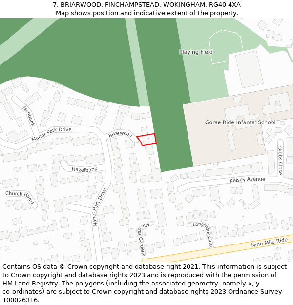 7, BRIARWOOD, FINCHAMPSTEAD, WOKINGHAM, RG40 4XA: Location map and indicative extent of plot