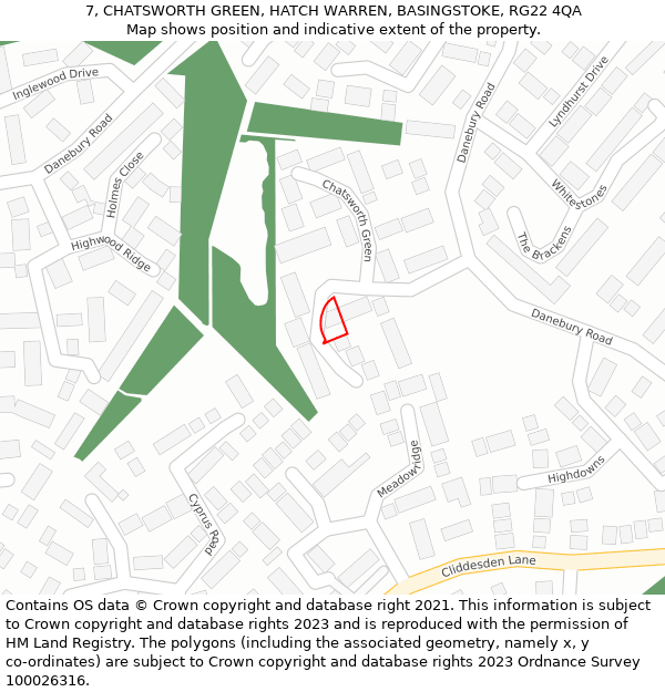 7, CHATSWORTH GREEN, HATCH WARREN, BASINGSTOKE, RG22 4QA: Location map and indicative extent of plot