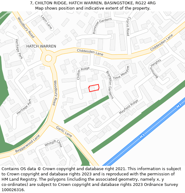 7, CHILTON RIDGE, HATCH WARREN, BASINGSTOKE, RG22 4RG: Location map and indicative extent of plot