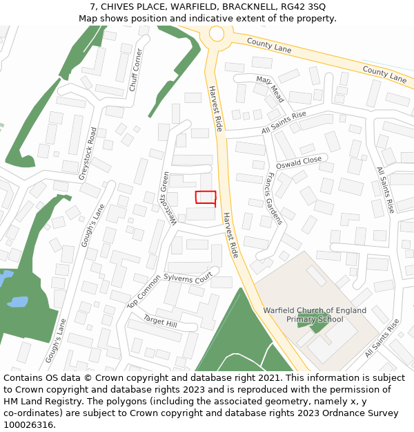 7, CHIVES PLACE, WARFIELD, BRACKNELL, RG42 3SQ: Location map and indicative extent of plot
