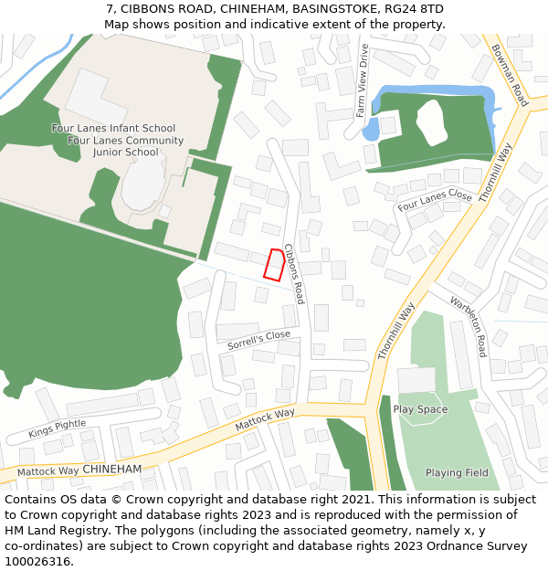 7, CIBBONS ROAD, CHINEHAM, BASINGSTOKE, RG24 8TD: Location map and indicative extent of plot