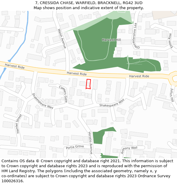 7, CRESSIDA CHASE, WARFIELD, BRACKNELL, RG42 3UD: Location map and indicative extent of plot