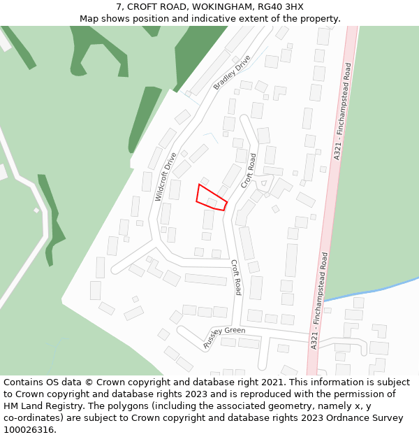 7, CROFT ROAD, WOKINGHAM, RG40 3HX: Location map and indicative extent of plot