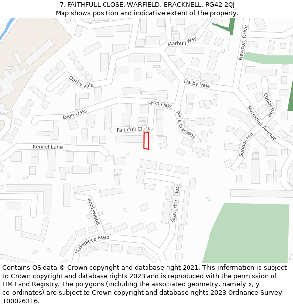 7, FAITHFULL CLOSE, WARFIELD, BRACKNELL, RG42 2QJ: Location map and indicative extent of plot