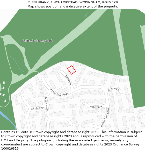 7, FERNBANK, FINCHAMPSTEAD, WOKINGHAM, RG40 4XB: Location map and indicative extent of plot