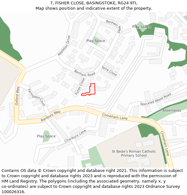 7, FISHER CLOSE, BASINGSTOKE, RG24 9TL: Location map and indicative extent of plot