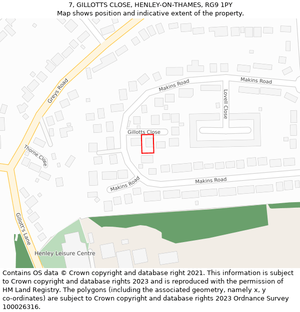 7, GILLOTTS CLOSE, HENLEY-ON-THAMES, RG9 1PY: Location map and indicative extent of plot