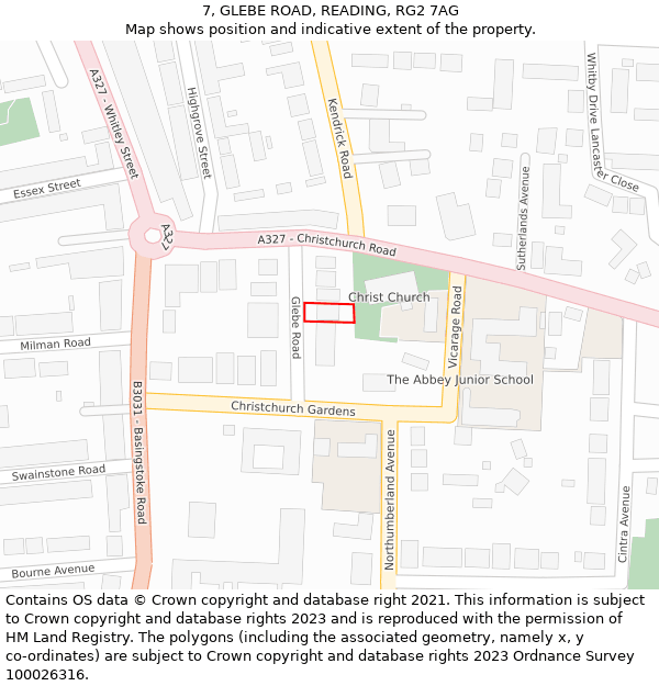 7, GLEBE ROAD, READING, RG2 7AG: Location map and indicative extent of plot