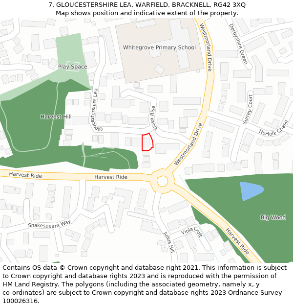 7, GLOUCESTERSHIRE LEA, WARFIELD, BRACKNELL, RG42 3XQ: Location map and indicative extent of plot