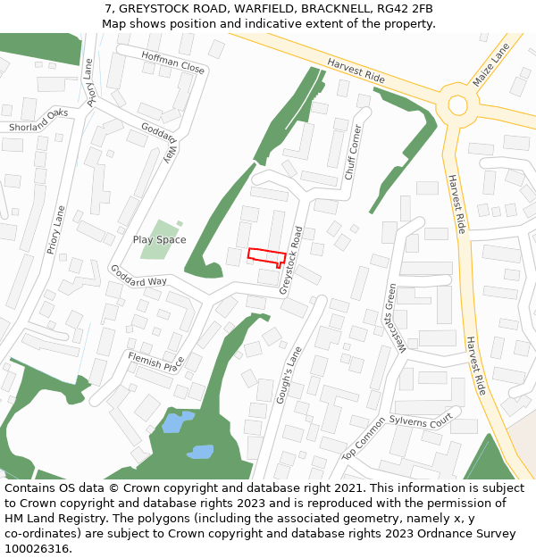 7, GREYSTOCK ROAD, WARFIELD, BRACKNELL, RG42 2FB: Location map and indicative extent of plot