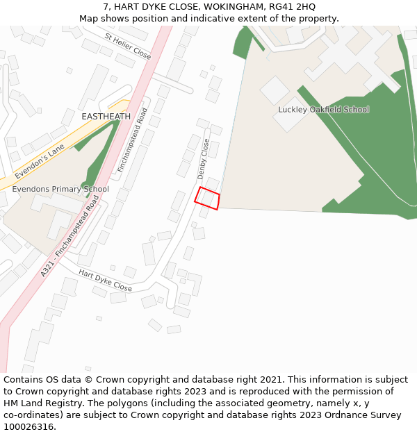 7, HART DYKE CLOSE, WOKINGHAM, RG41 2HQ: Location map and indicative extent of plot