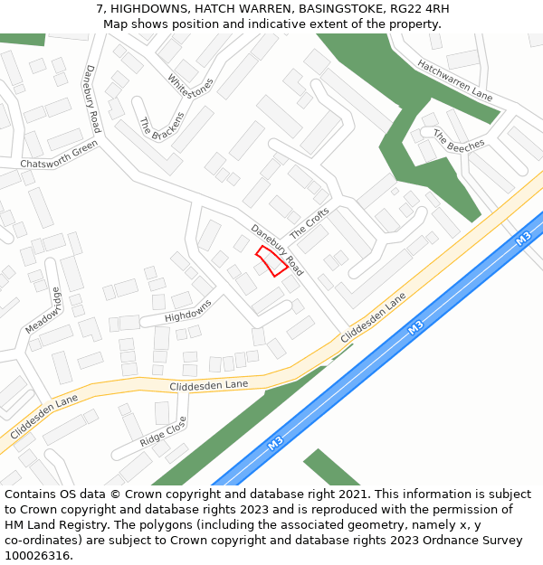 7, HIGHDOWNS, HATCH WARREN, BASINGSTOKE, RG22 4RH: Location map and indicative extent of plot