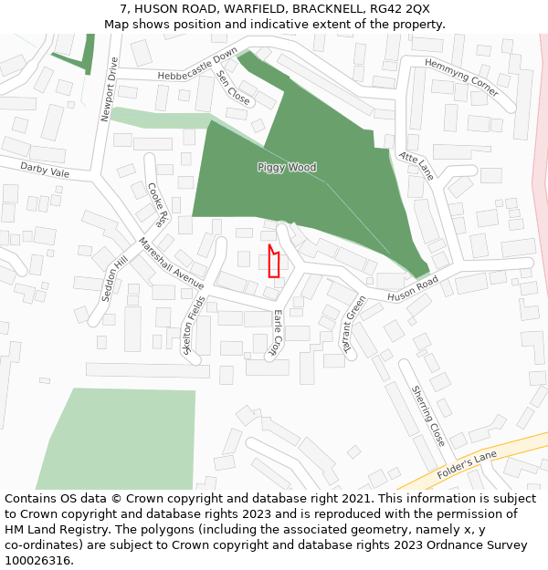 7, HUSON ROAD, WARFIELD, BRACKNELL, RG42 2QX: Location map and indicative extent of plot