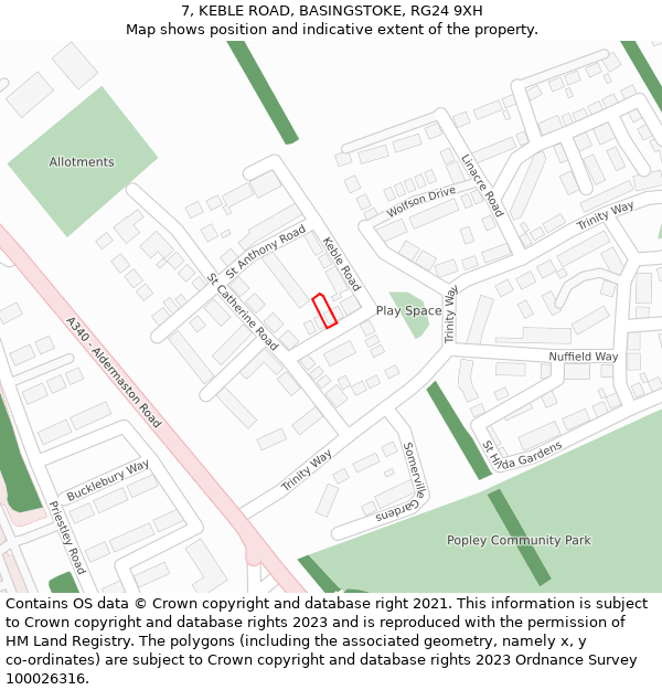 7, KEBLE ROAD, BASINGSTOKE, RG24 9XH: Location map and indicative extent of plot