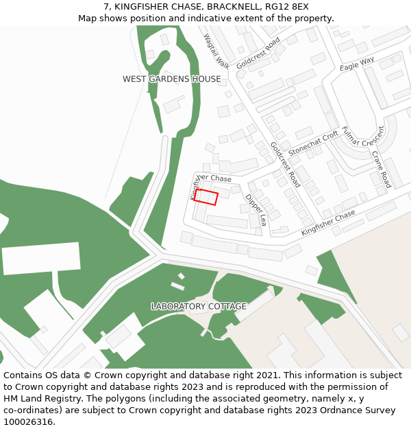 7, KINGFISHER CHASE, BRACKNELL, RG12 8EX: Location map and indicative extent of plot