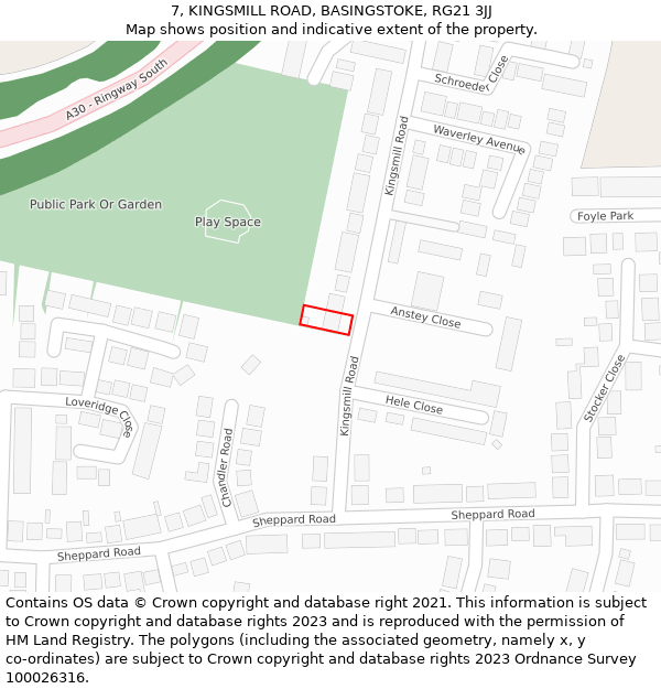 7, KINGSMILL ROAD, BASINGSTOKE, RG21 3JJ: Location map and indicative extent of plot