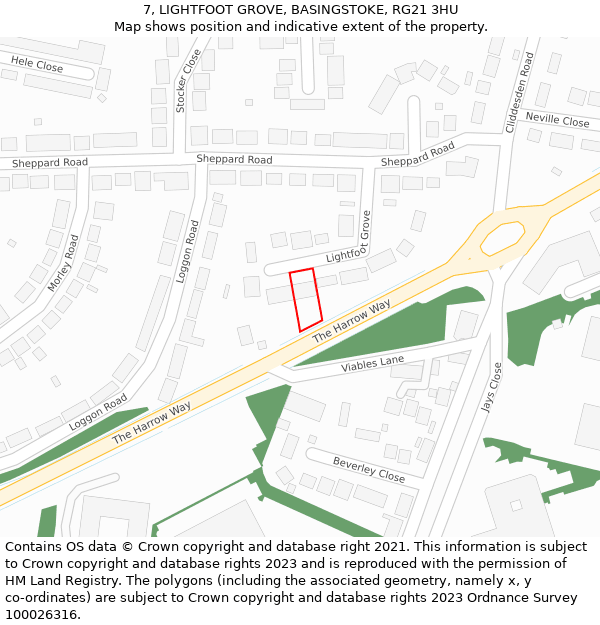 7, LIGHTFOOT GROVE, BASINGSTOKE, RG21 3HU: Location map and indicative extent of plot