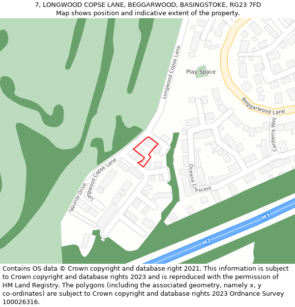 7, LONGWOOD COPSE LANE, BEGGARWOOD, BASINGSTOKE, RG23 7FD: Location map and indicative extent of plot