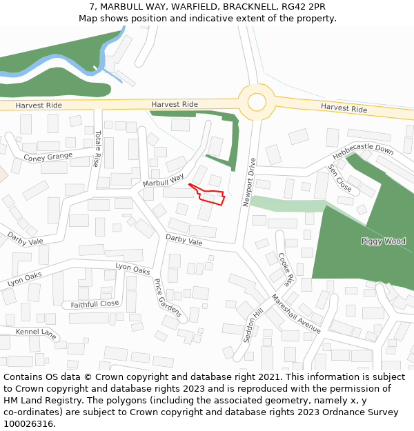 7, MARBULL WAY, WARFIELD, BRACKNELL, RG42 2PR: Location map and indicative extent of plot