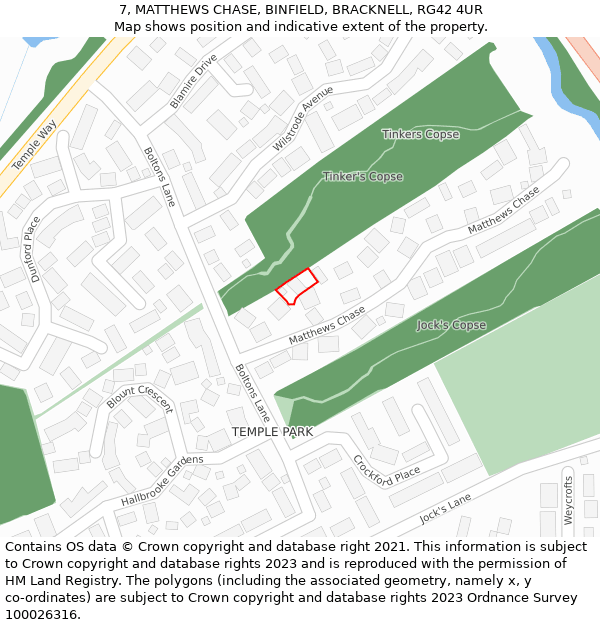 7, MATTHEWS CHASE, BINFIELD, BRACKNELL, RG42 4UR: Location map and indicative extent of plot