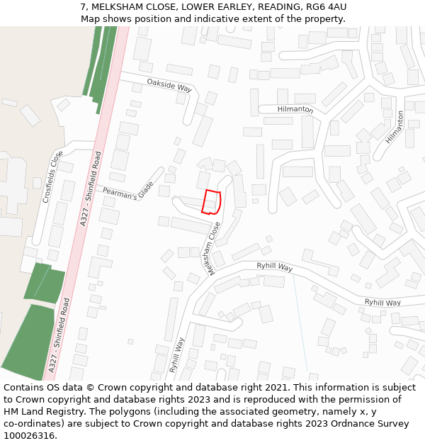 7, MELKSHAM CLOSE, LOWER EARLEY, READING, RG6 4AU: Location map and indicative extent of plot