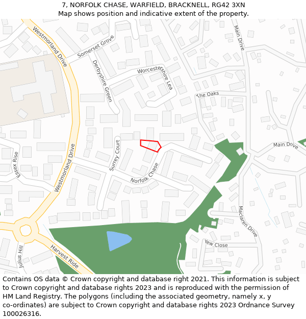 7, NORFOLK CHASE, WARFIELD, BRACKNELL, RG42 3XN: Location map and indicative extent of plot