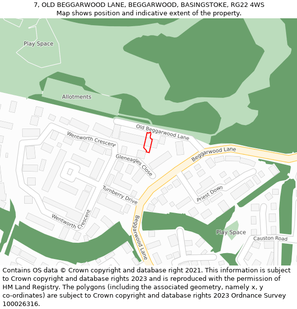7, OLD BEGGARWOOD LANE, BEGGARWOOD, BASINGSTOKE, RG22 4WS: Location map and indicative extent of plot