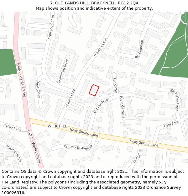 7, OLD LANDS HILL, BRACKNELL, RG12 2QX: Location map and indicative extent of plot