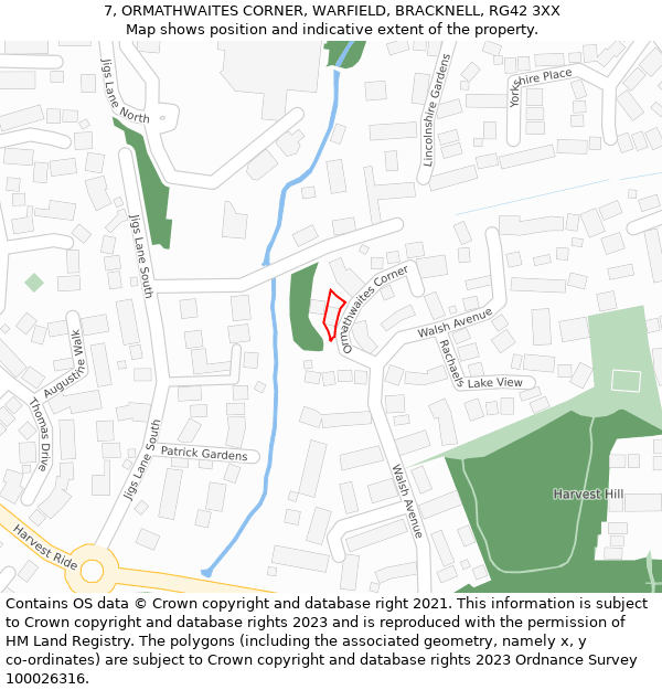 7, ORMATHWAITES CORNER, WARFIELD, BRACKNELL, RG42 3XX: Location map and indicative extent of plot