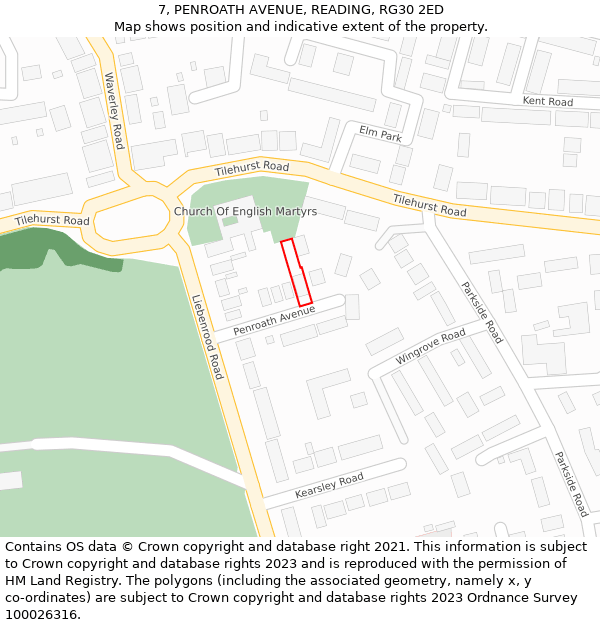 7, PENROATH AVENUE, READING, RG30 2ED: Location map and indicative extent of plot