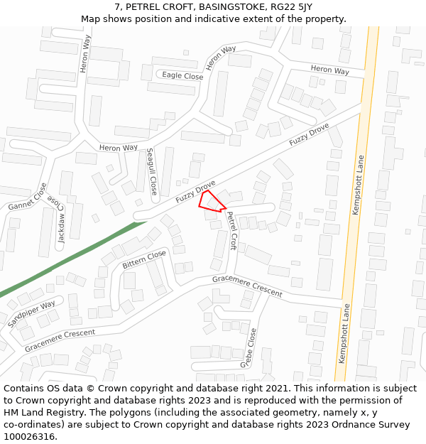 7, PETREL CROFT, BASINGSTOKE, RG22 5JY: Location map and indicative extent of plot