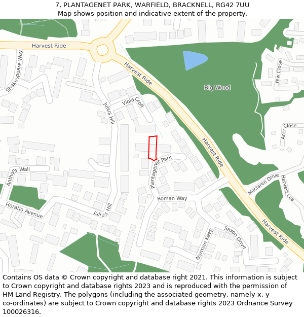 7, PLANTAGENET PARK, WARFIELD, BRACKNELL, RG42 7UU: Location map and indicative extent of plot