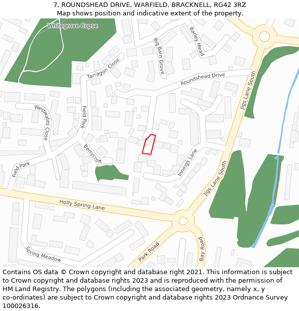 7, ROUNDSHEAD DRIVE, WARFIELD, BRACKNELL, RG42 3RZ: Location map and indicative extent of plot