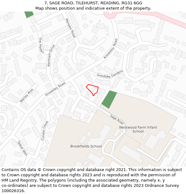 7, SAGE ROAD, TILEHURST, READING, RG31 6GG: Location map and indicative extent of plot