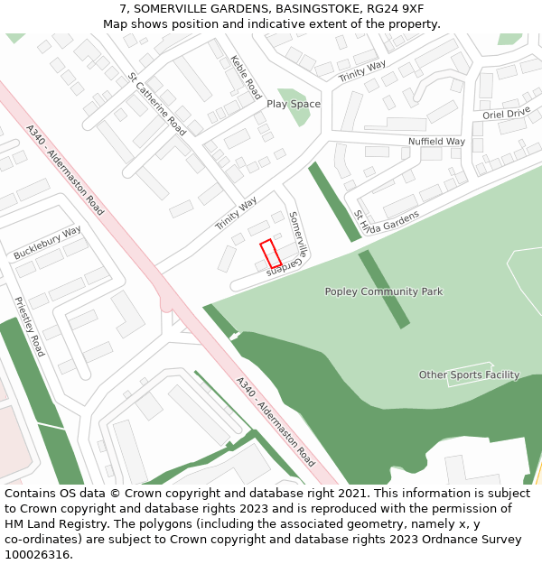 7, SOMERVILLE GARDENS, BASINGSTOKE, RG24 9XF: Location map and indicative extent of plot