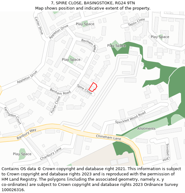 7, SPIRE CLOSE, BASINGSTOKE, RG24 9TN: Location map and indicative extent of plot