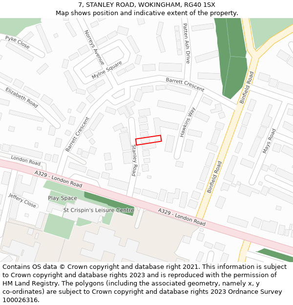7, STANLEY ROAD, WOKINGHAM, RG40 1SX: Location map and indicative extent of plot