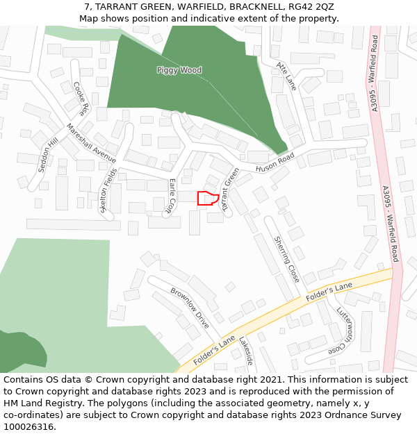 7, TARRANT GREEN, WARFIELD, BRACKNELL, RG42 2QZ: Location map and indicative extent of plot