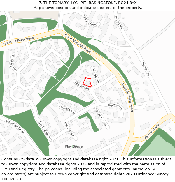 7, THE TOPIARY, LYCHPIT, BASINGSTOKE, RG24 8YX: Location map and indicative extent of plot