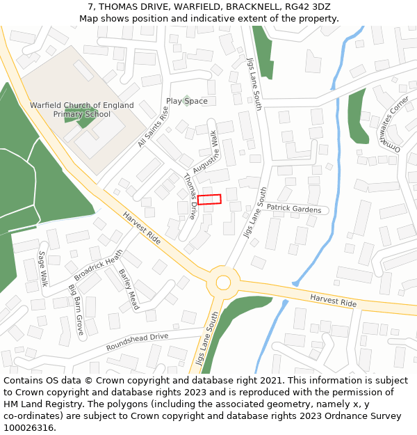 7, THOMAS DRIVE, WARFIELD, BRACKNELL, RG42 3DZ: Location map and indicative extent of plot